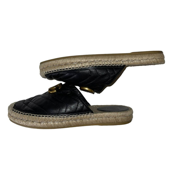 Gucci Matelasse Marmont Double G Chevron Double G Black Quilted Mules Size 37 - Picture 8 of 12